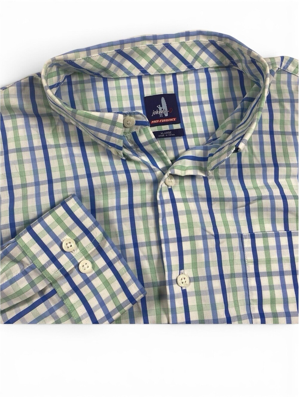 johnnie-O Men's XL Prep-Formance Blue Green Plaid Button-Down Shirt